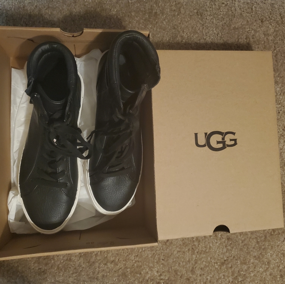 Ugg black leather high top sneakers